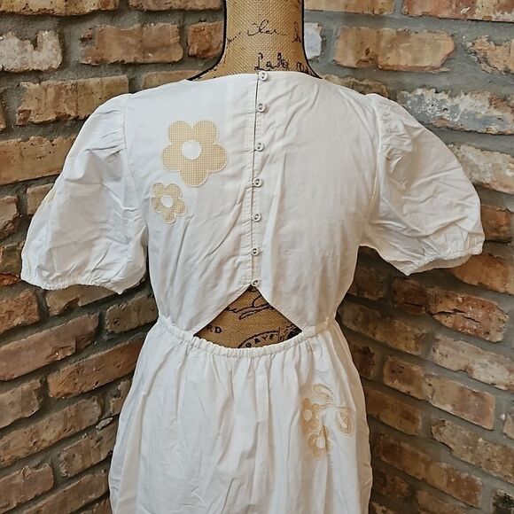 NWT Madewell Annamarie Floral Applique Shirred Waist Mini Dress sz 2 - Picture 8 of 14